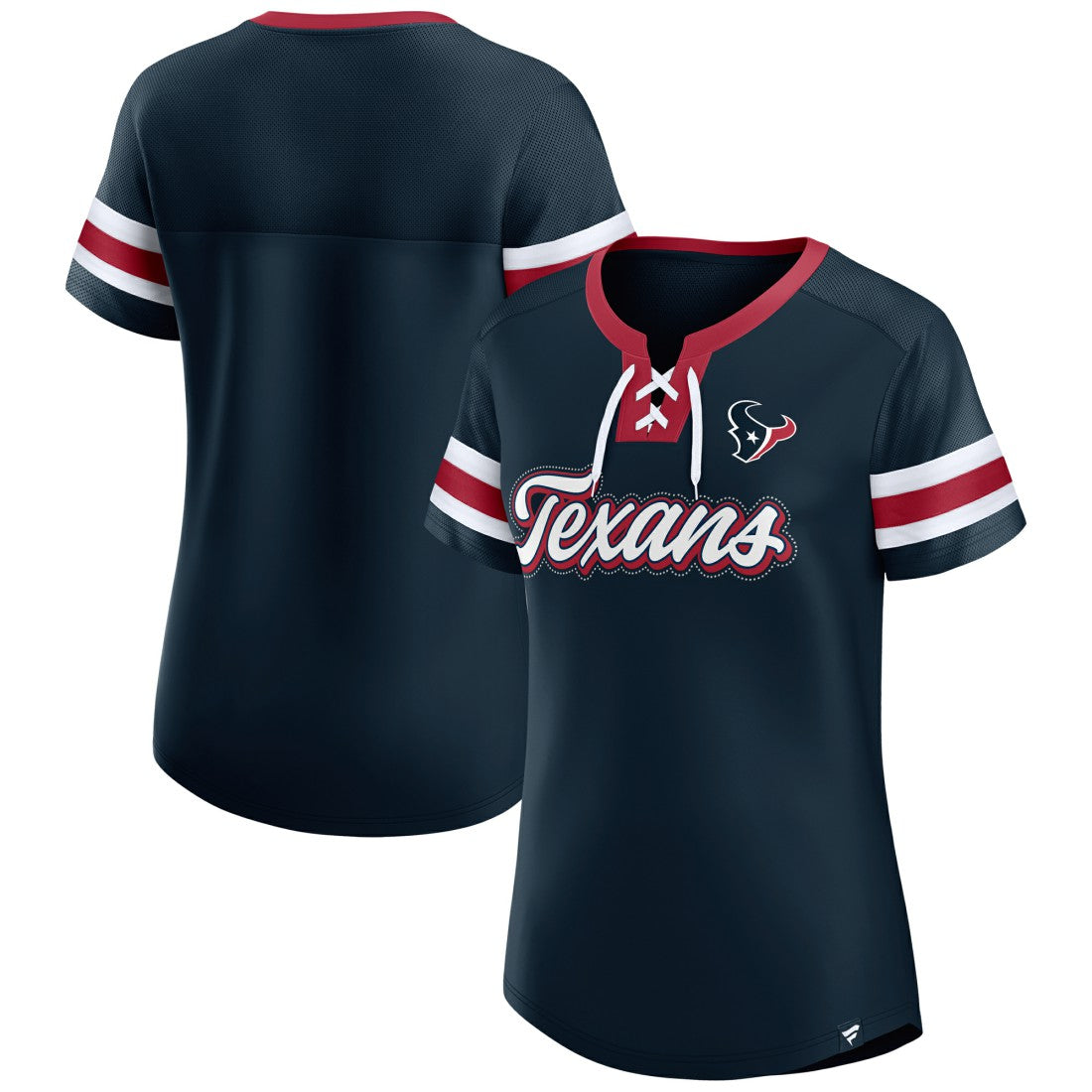 Houston Texans Fanatics Women's Iconic Bling Athena Lace-Up V-Neck T-Shirt