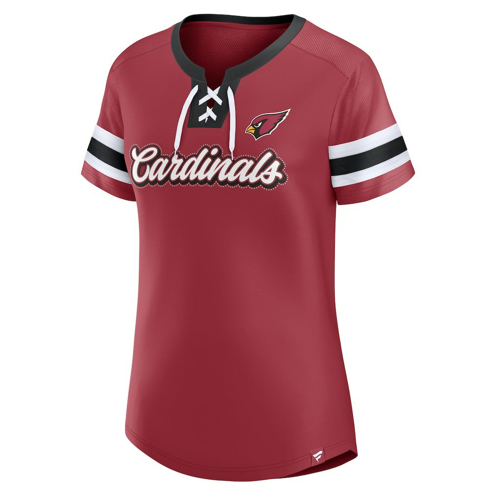 Arizona Cardinals Fanatics Women's Iconic Bling Athena Lace-Up V-Neck T-Shirt