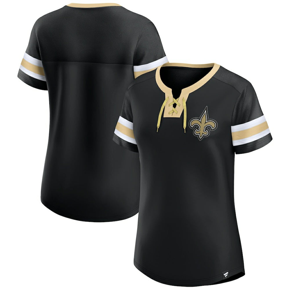 New Orleans Saints Fanatics Women's Bling Athena Jersey Style Lace-up T-Shirt