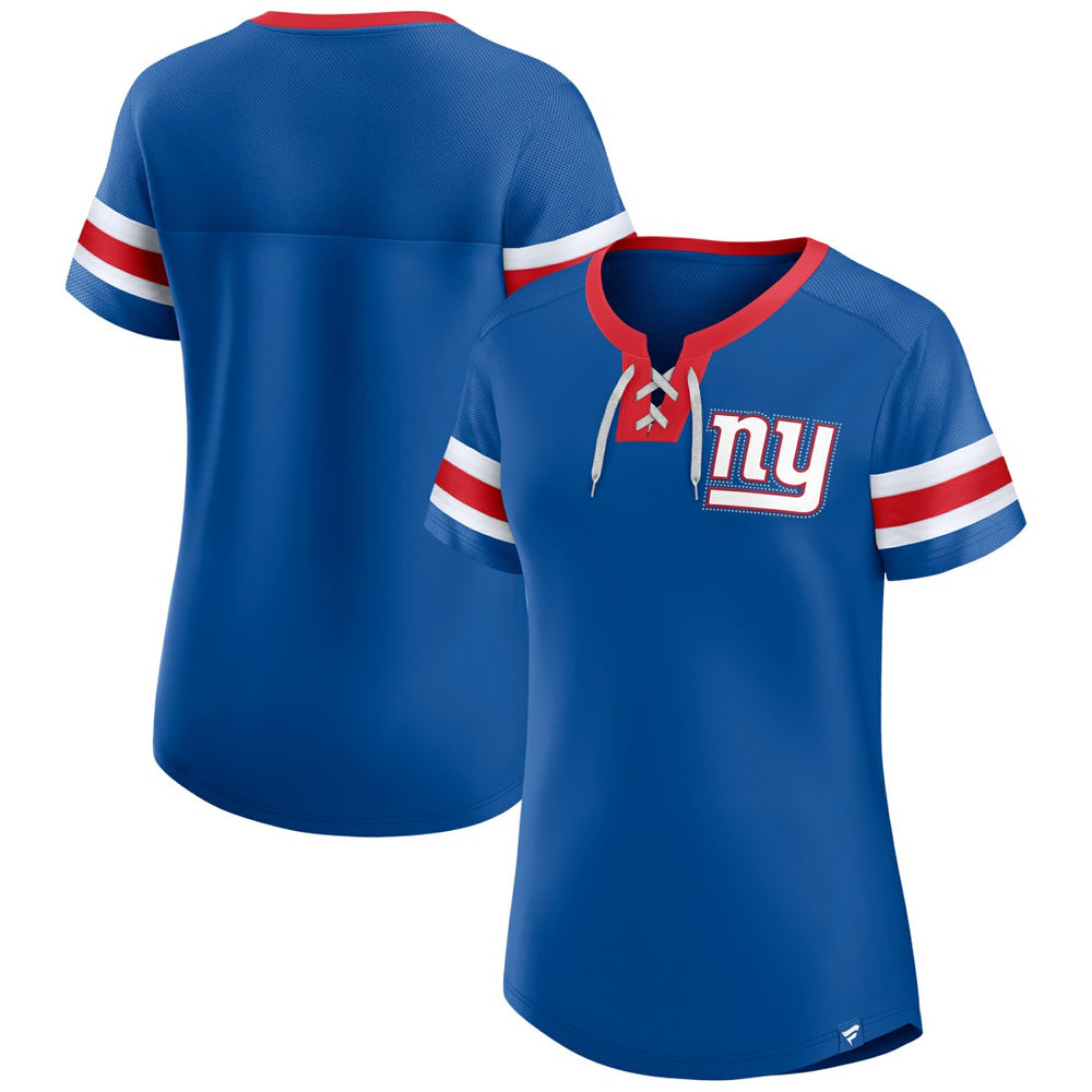New York Giants Fanatics Women's Bling Athena Jersey Style Lace-up T-Shirt