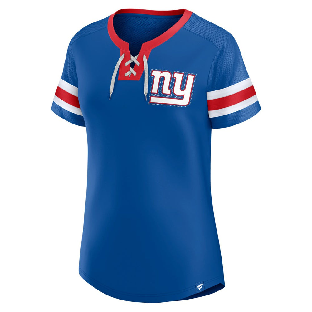 New York Giants Fanatics Women's Bling Athena Jersey Style Lace-up T-Shirt