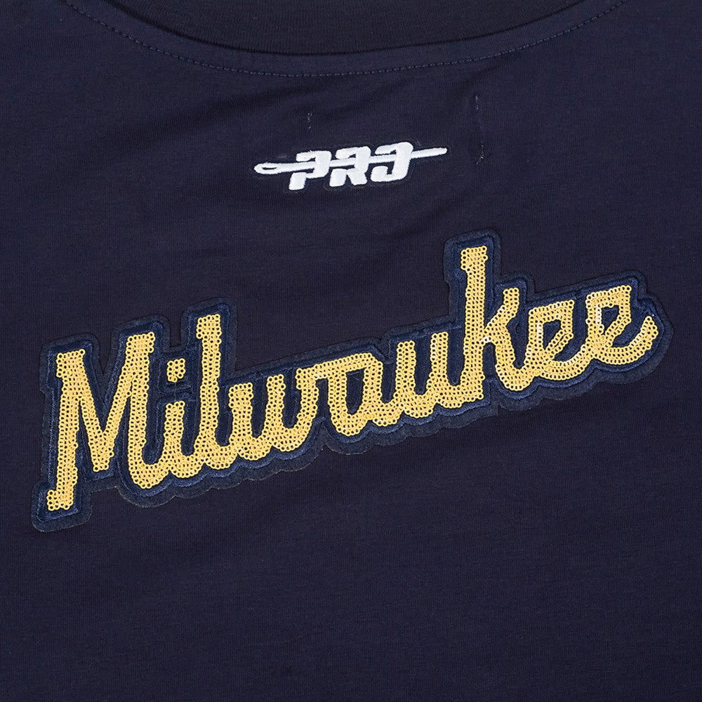 Milwaukee Brewers Pro Standard Women's Game Day Classics Baby Doll Cropped T-Shirt | MLB For sale