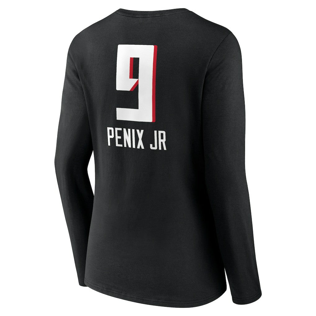 Atlanta Falcons  Michael Penix Jr.  Women's Name & Number Team Wordmark Long Sleeve V-Neck T-Shirt