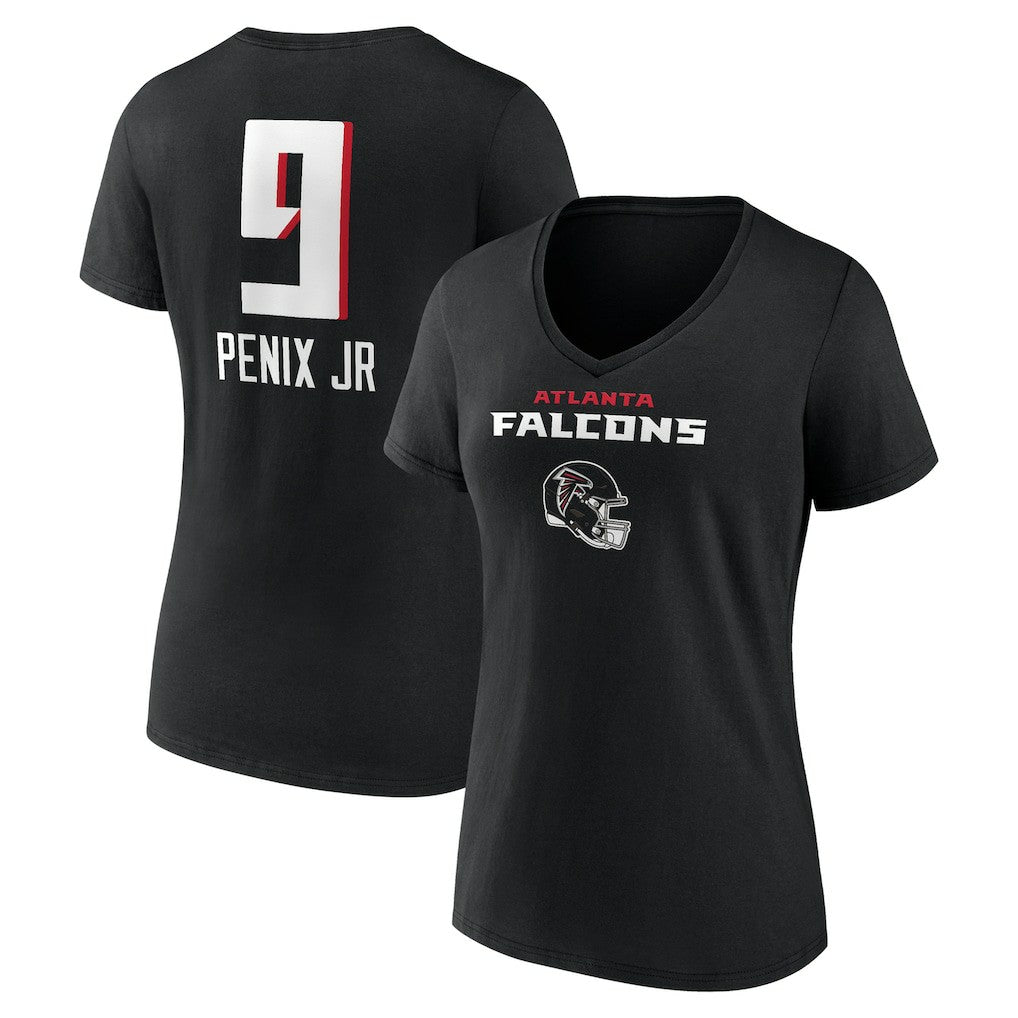 Atlanta Falcons  Michael Penix Jr.  Women's Name & Number Team Wordmark V-Neck T-Shirt