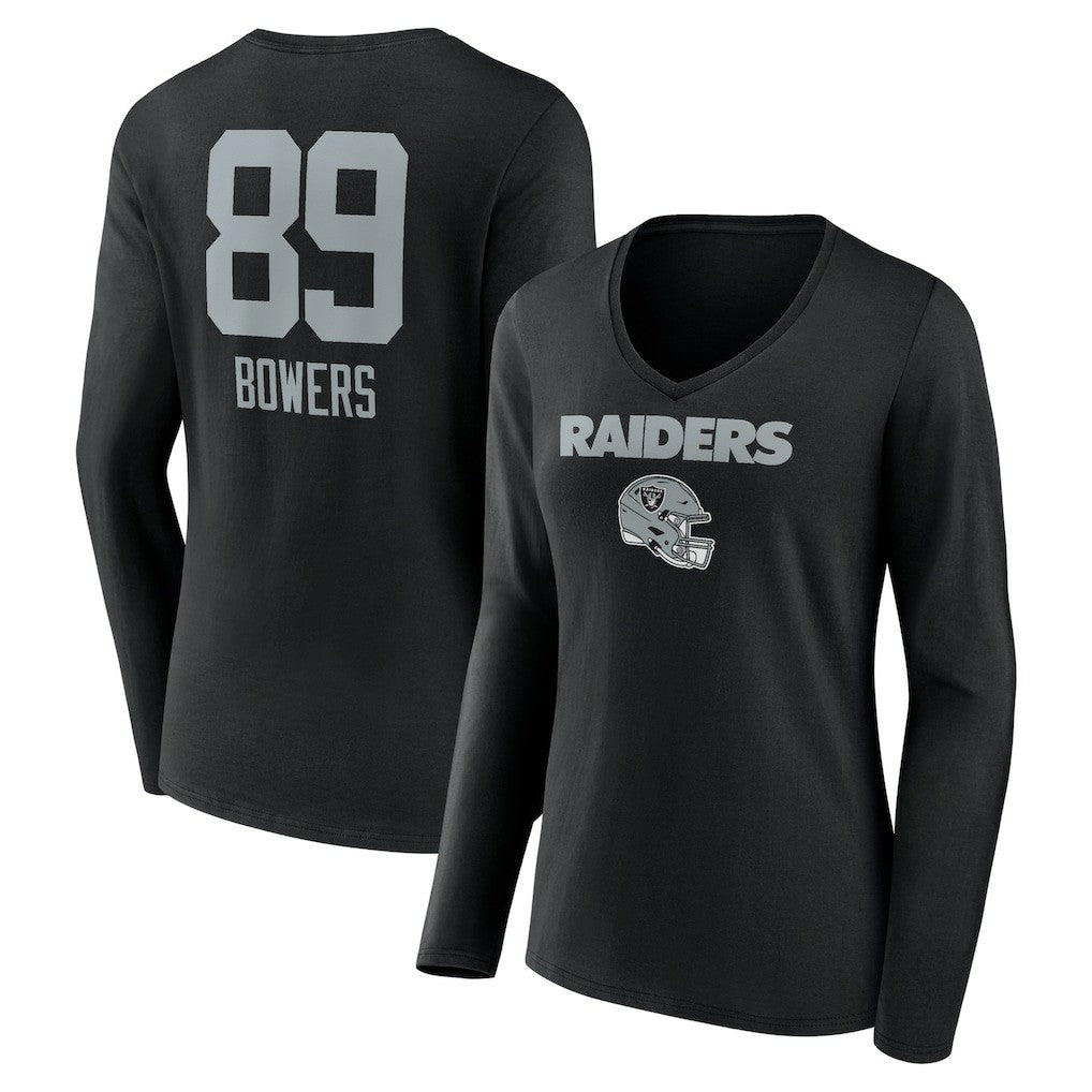 Las Vegas Raiders  Brock Bowers  Women's Name & Number Team Wordmark Long Sleeve V-Neck T-Shirt