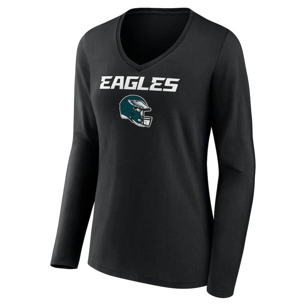 Philadelphia Eagles  Saquon Barkley  Women's Name & Number Team Wordmark Long Sleeve V-Neck T-Shirt