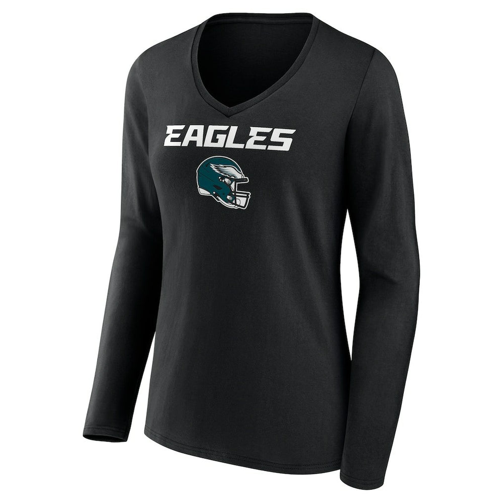 Philadelphia Eagles  Saquon Barkley  Women's Name & Number Team Wordmark Long Sleeve V-Neck T-Shirt
