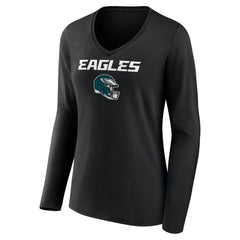 Philadelphia Eagles  Saquon Barkley  Women's Name & Number Team Wordmark Long Sleeve V-Neck T-Shirt