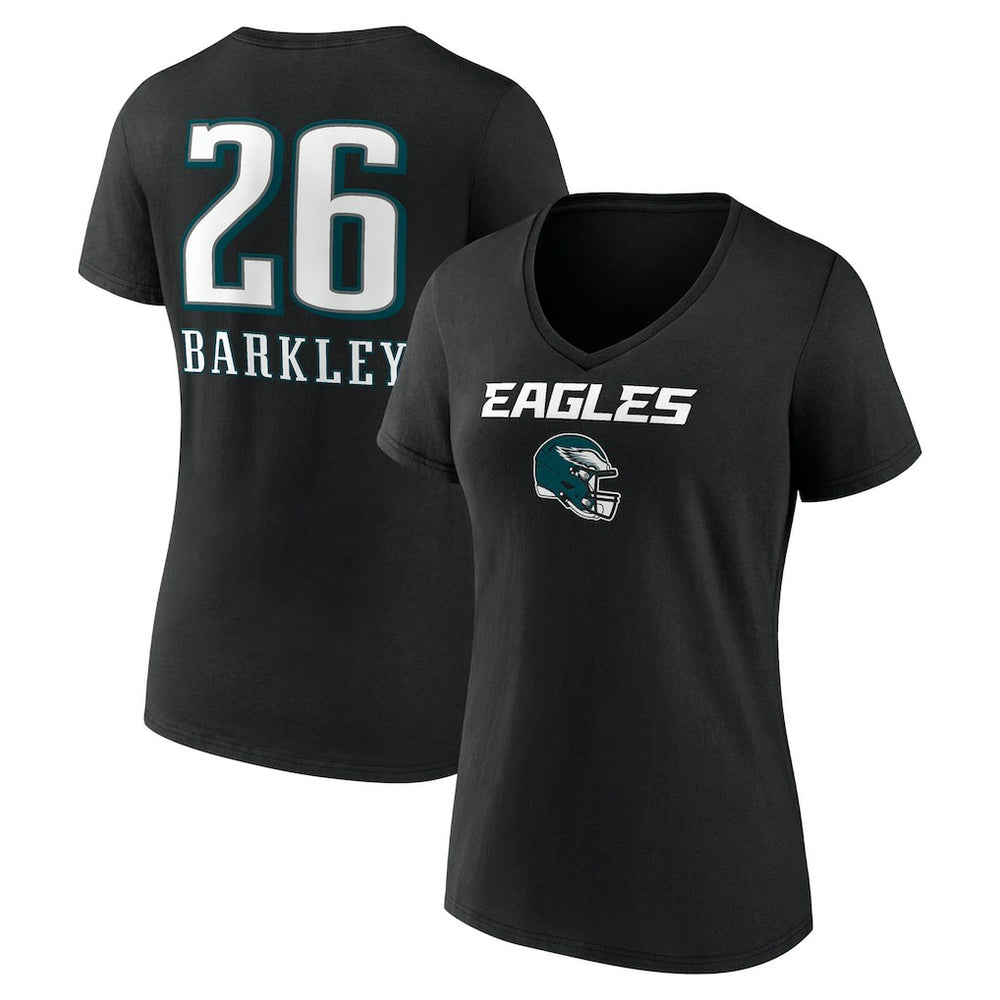 Philadelphia Eagles  Saquon Barkley  Women's Name & Number Team Wordmark V-Neck T-Shirt