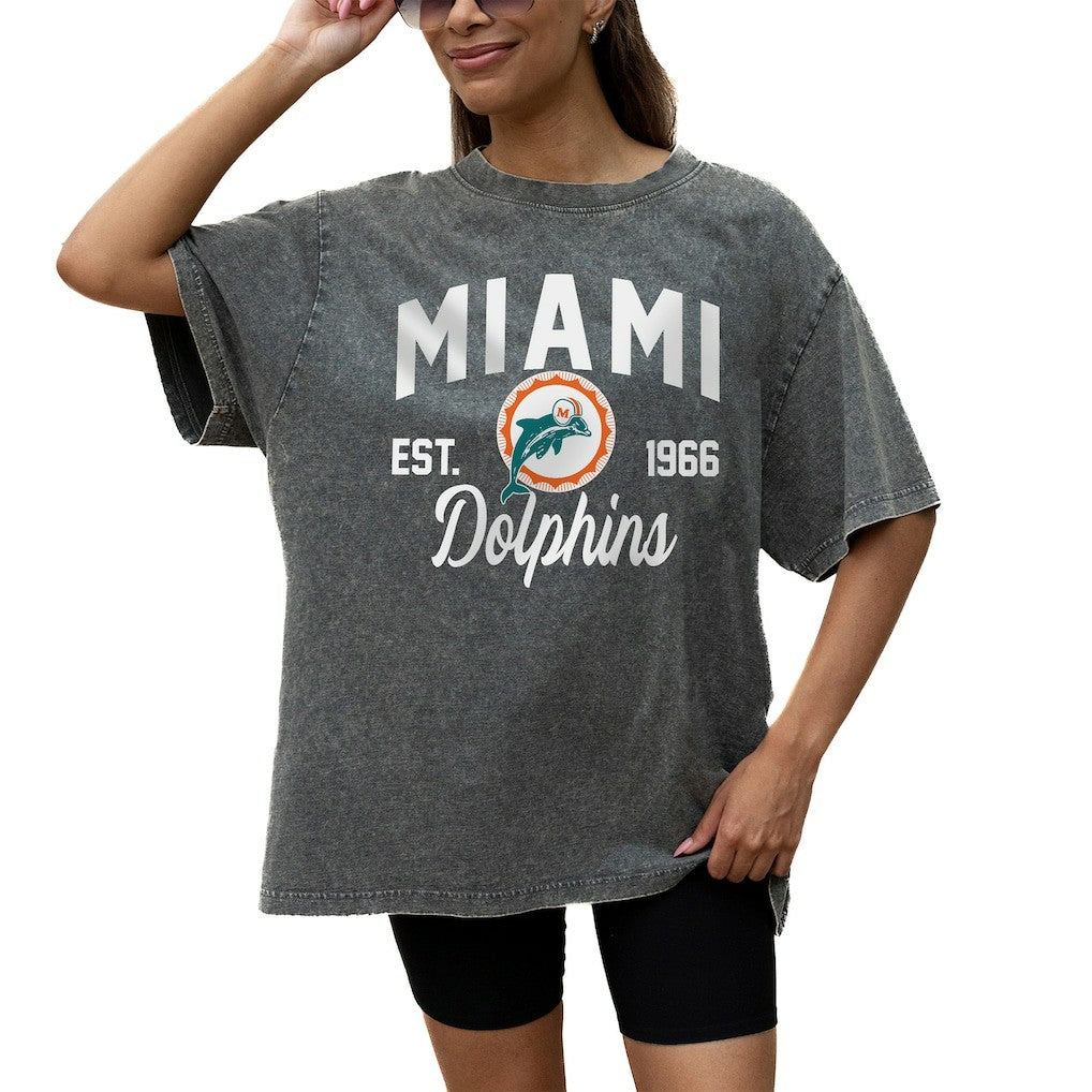 Miami Dolphins  Gameday Couture Women's Throwback Oversized Snow Wash T-Shirt