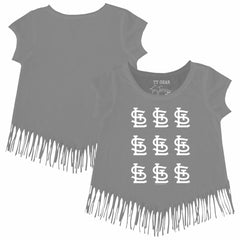 St. Louis Cardinals Tiny Turnip Girls Youth Logo Grid Fringe T-Shirt | MLB Shop