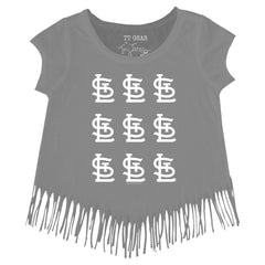 St. Louis Cardinals Tiny Turnip Girls Youth Logo Grid Fringe T-Shirt | MLB Shop