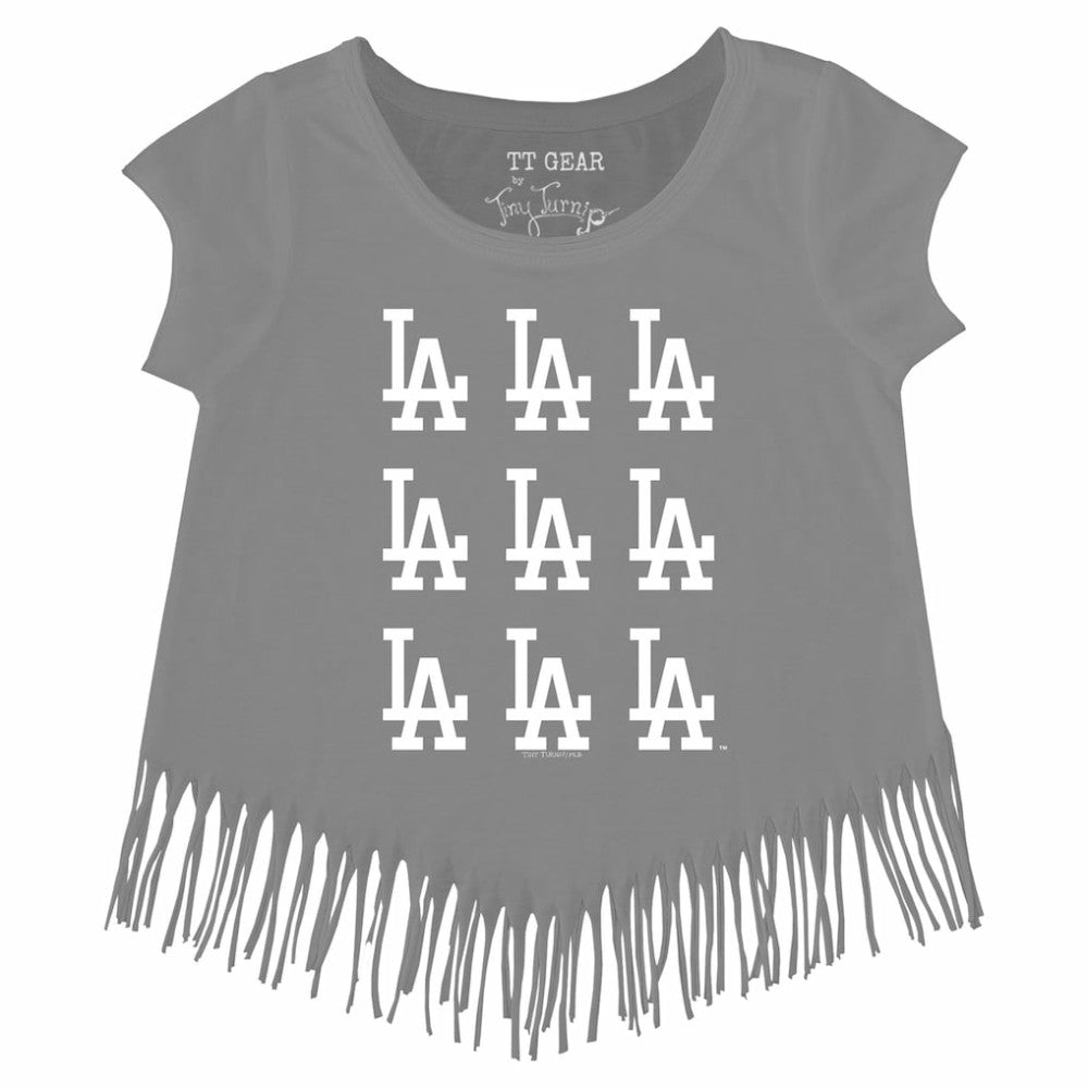 Los Angeles Dodgers Tiny Turnip Girls Youth Logo Grid Fringe T-Shirt | MLB Online