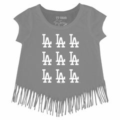 Los Angeles Dodgers Tiny Turnip Girls Youth Logo Grid Fringe T-Shirt | MLB Online