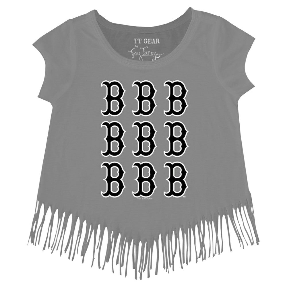 Boston Red Sox Tiny Turnip Girls Youth Logo Grid Fringe T-Shirt | MLB New