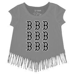 Boston Red Sox Tiny Turnip Girls Youth Logo Grid Fringe T-Shirt | MLB New