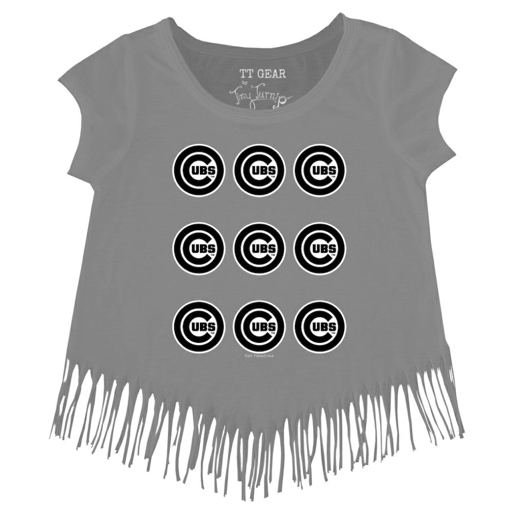 Chicago Cubs Tiny Turnip Girls Youth Logo Grid Fringe T-Shirt | MLB Sale