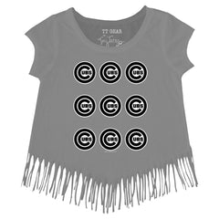 Chicago Cubs Tiny Turnip Girls Youth Logo Grid Fringe T-Shirt | MLB Sale