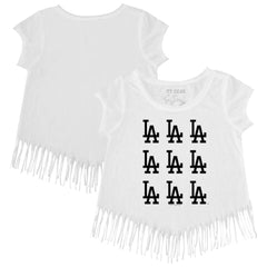 Los Angeles Dodgers Tiny Turnip Girls Youth Logo Grid Fringe T-Shirt | MLB Sale