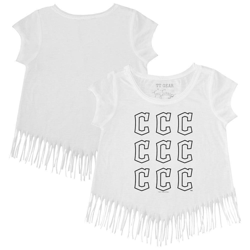 Cleveland Guardians Tiny Turnip Girls Youth Logo Grid Fringe T-Shirt | MLB Sale