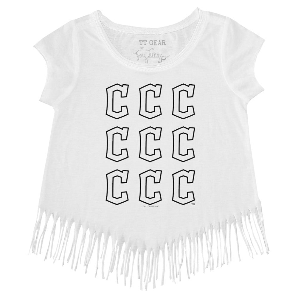 Cleveland Guardians Tiny Turnip Girls Youth Logo Grid Fringe T-Shirt | MLB Sale