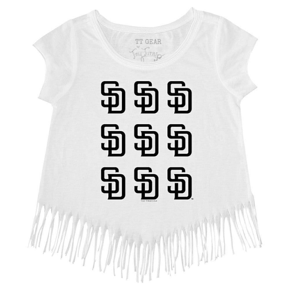 San Diego Padres Tiny Turnip Girls Youth Logo Grid Fringe T-Shirt | MLB Sale