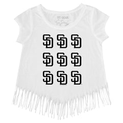San Diego Padres Tiny Turnip Girls Youth Logo Grid Fringe T-Shirt | MLB Sale