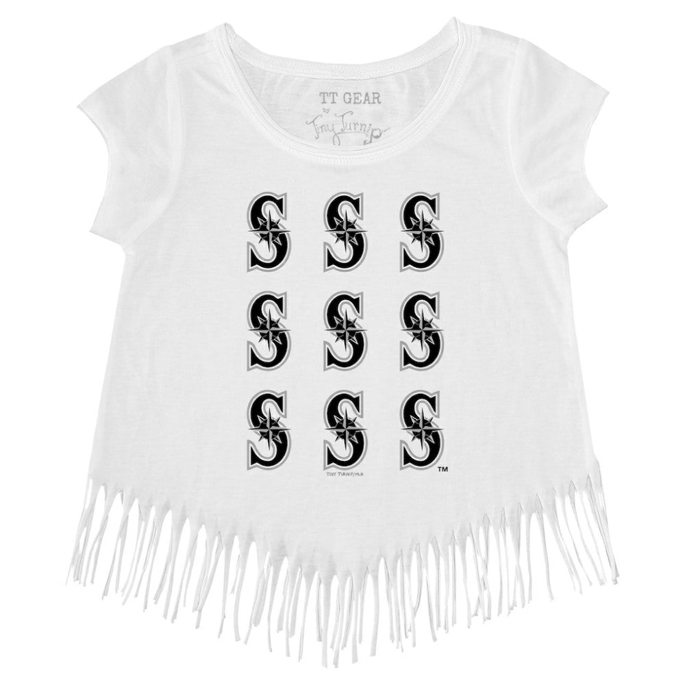 Seattle Mariners Tiny Turnip Girls Youth Logo Grid Fringe T-Shirt | MLB Discount