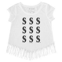 Seattle Mariners Tiny Turnip Girls Youth Logo Grid Fringe T-Shirt | MLB Discount