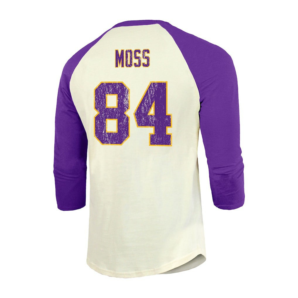 Minnesota Vikings  Randy Moss  Majestic Threads Retired Player Name & Number 3/4 Raglan Sleeve T-Shirt