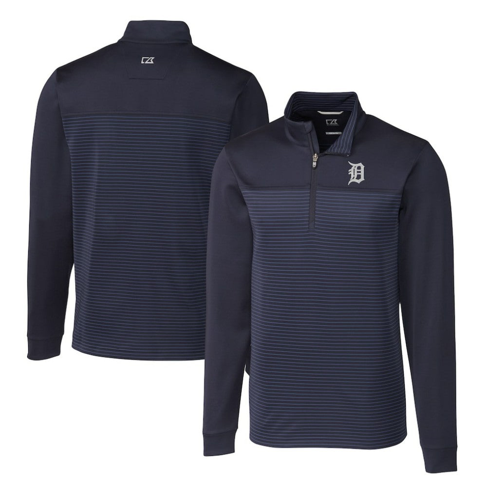 Detroit Tigers Cutter & Buck Big & Tall Traverse Stripe Stretch DryTec Quarter-Zip Top | MLB New