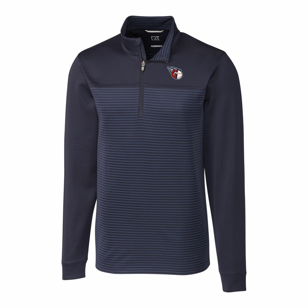 Cleveland Guardians Cutter & Buck Big & Tall Traverse Stretch Eco Stripe DryTec Quarter-Zip Top | MLB New