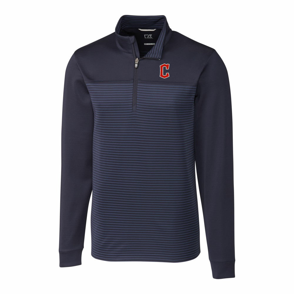 Cleveland Guardians Cutter & Buck Big & Tall Traverse Stripe Stretch DryTec Quarter-Zip Top | MLB Outlet