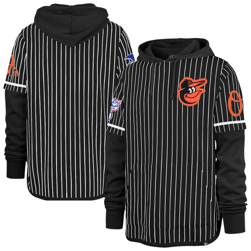 Baltimore Orioles '47 Pinstripe Double Header Pullover Hoodie | MLB Discount