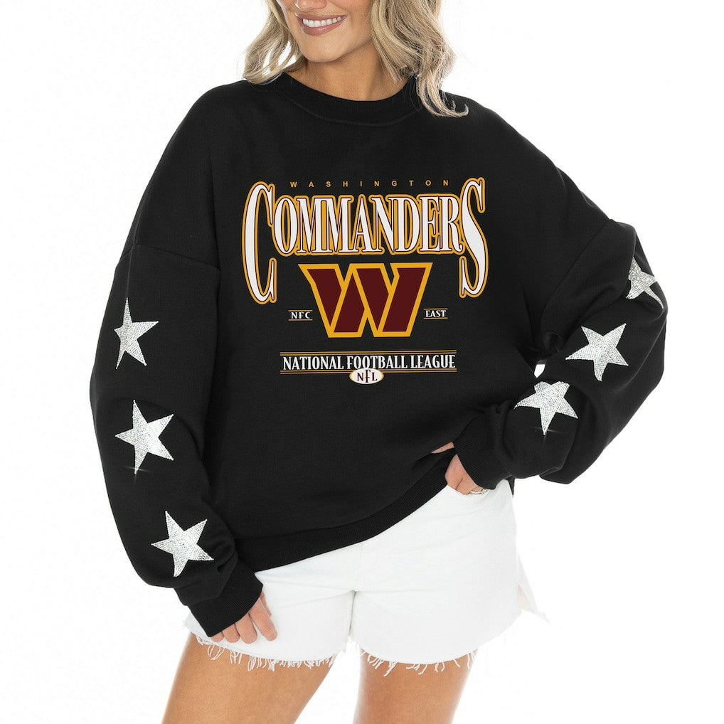 Washington Commanders  Gameday Couture Women's Rhinestone Star Sleeve Settle the Score Oversized Tri-Blend Pullover