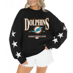 Miami Dolphins  Gameday Couture Women's Rhinestone Star Sleeve Settle the Score Oversized Tri-Blend Pullover