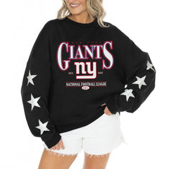 New York Giants  Gameday Couture Women's Rhinestone Star Sleeve Settle the Score Oversized Tri-Blend Pullover
