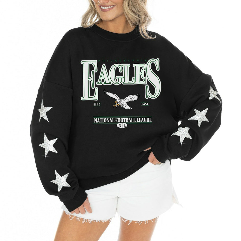 Philadelphia Eagles  Gameday Couture Women's Rhinestone Star Sleeve Settle the Score Oversized Tri-Blend Pullover