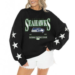 Seattle Seahawks  Gameday Couture Women's Rhinestone Star Sleeve Settle the Score Oversized Tri-Blend Pullover