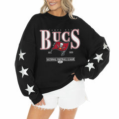Tampa Bay Buccaneers  Gameday Couture Women's Rhinestone Star Sleeve Settle the Score Oversized Tri-Blend Pullover