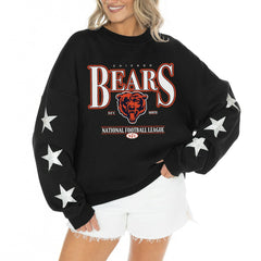 Chicago Bears  Gameday Couture Women's Rhinestone Star Sleeve Settle the Score Oversized Tri-Blend Pullover