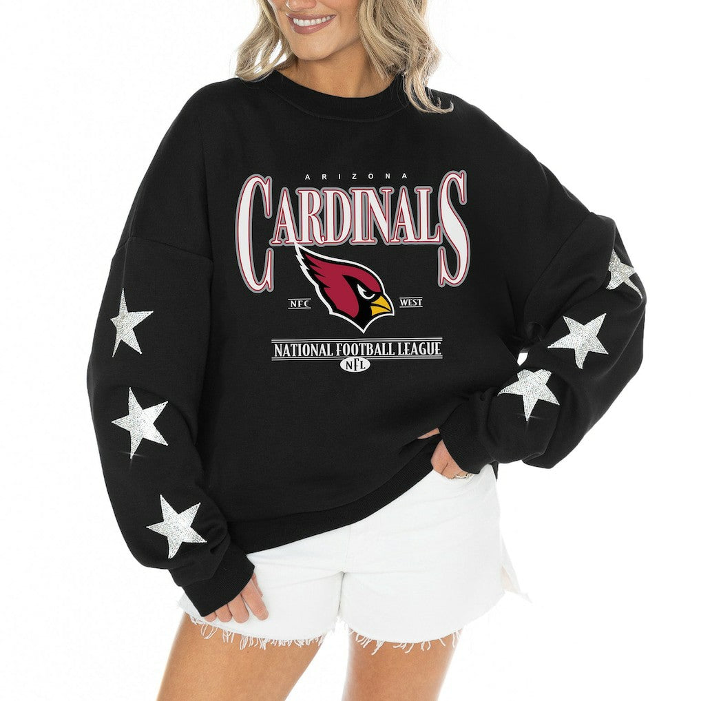 Arizona Cardinals  Gameday Couture Women's Rhinestone Star Sleeve Settle the Score Oversized Tri-Blend Pullover
