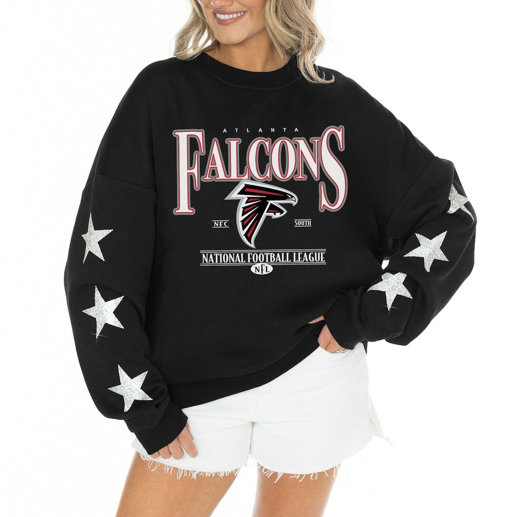 Atlanta Falcons  Gameday Couture Women's Rhinestone Star Sleeve Settle the Score Oversized Tri-Blend Pullover