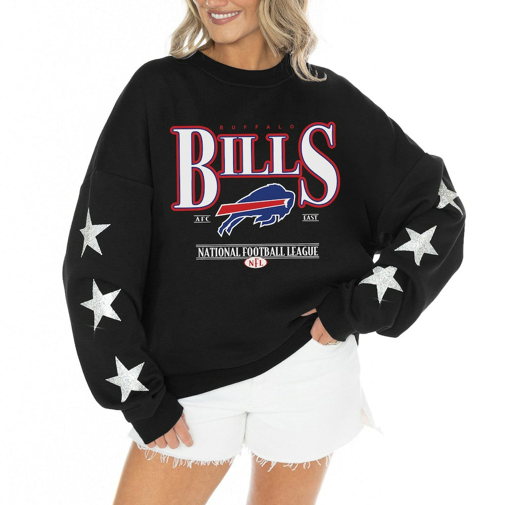 Buffalo Bills  Gameday Couture Women's Rhinestone Star Sleeve Settle the Score Oversized Tri-Blend Pullover