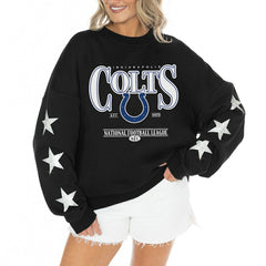 Indianapolis Colts  Gameday Couture Women's Rhinestone Star Sleeve Settle the Score Oversized Tri-Blend Pullover