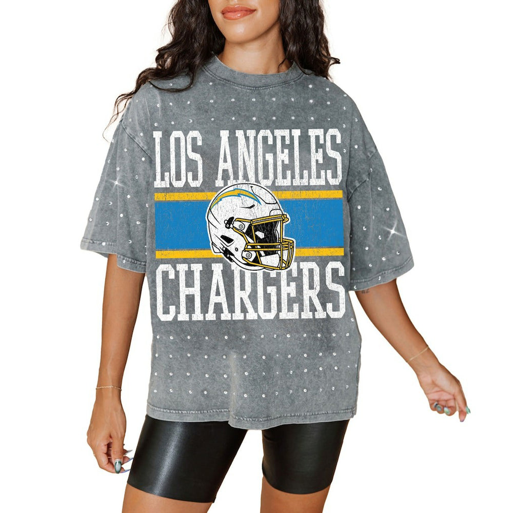 Los Angeles Chargers  Gameday Couture Women's Oversized Mini Rhinestone Classic T-Shirt