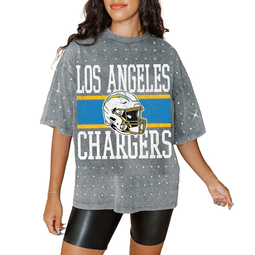 Los Angeles Chargers  Gameday Couture Women's Oversized Mini Rhinestone Classic T-Shirt