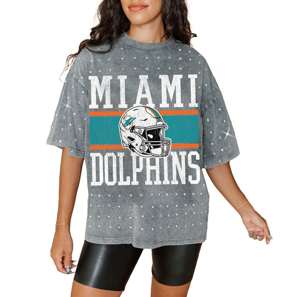 Miami Dolphins  Gameday Couture Women's Oversized Mini Rhinestone Classic T-Shirt