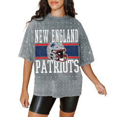 New England Patriots  Gameday Couture Women's Oversized Mini Rhinestone Classic T-Shirt