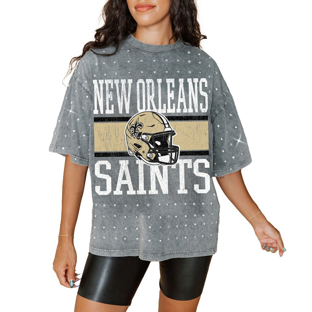 New Orleans Saints  Gameday Couture Women's Oversized Mini Rhinestone Classic T-Shirt